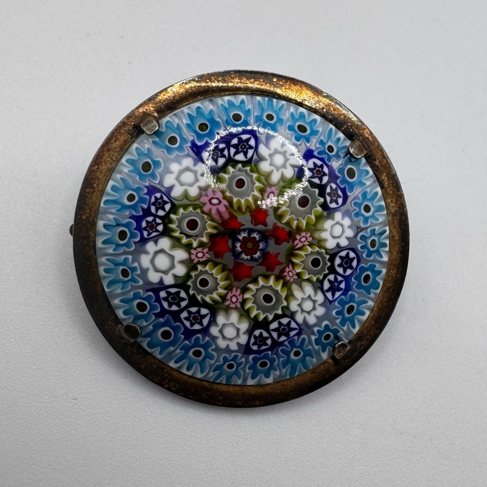 Vintage Italian Murano Millefiori Brooch Stamped 800 Silver ⭐️ 588 VI Hallmark